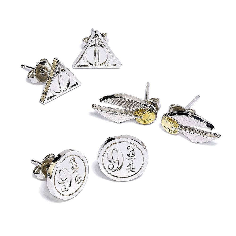 Harry Potter Ohrringe 3er-Pack Schnatz/Heiligtümer/Plattform 9 3/4 (versilbert) Image