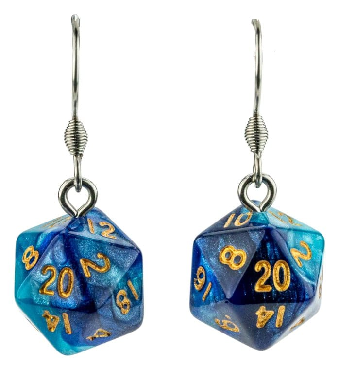 Lair Wear Würfel-Ohrringe D20 Blue & Light Blue mit Gold Image