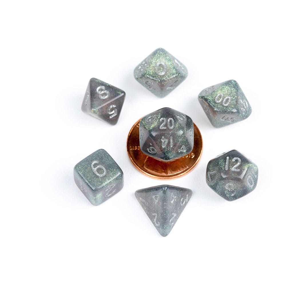 FanRoll Mini Würfel Set Stardust Gray with Silver Numbers (7) Image