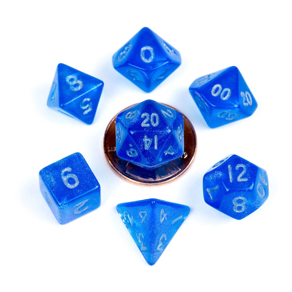 FanRoll Mini Würfel Set Stardust Blue with Silver Numbers (7) Image