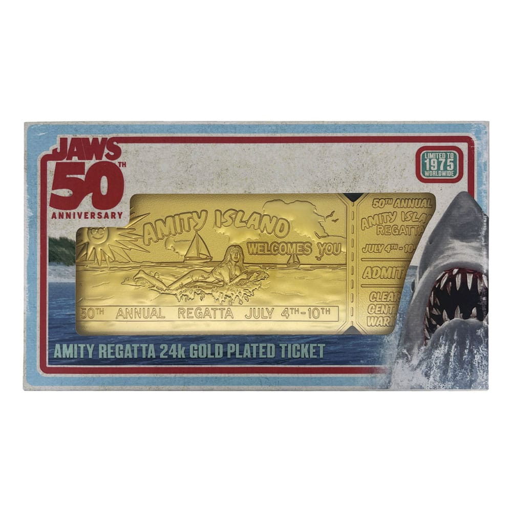 Jaws Replik 1/1 50th Anniversary Regatta Ticket 24k Gold Plated Image 3