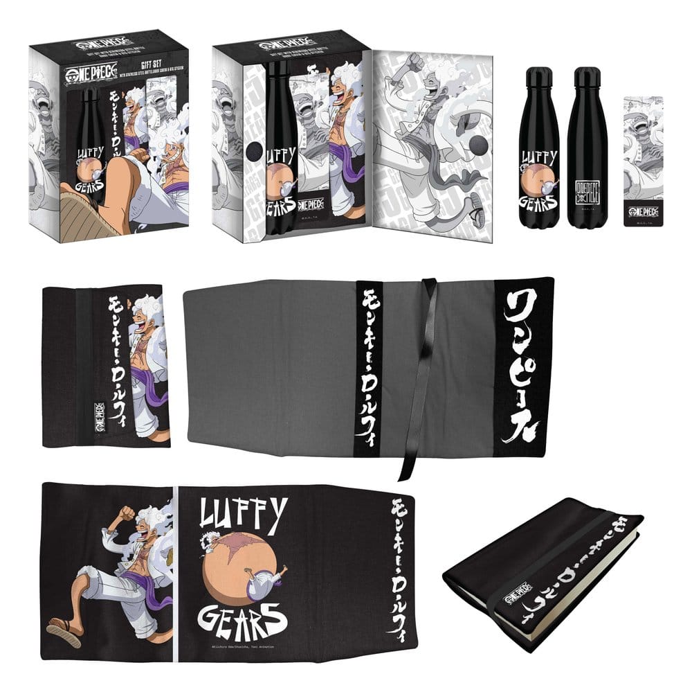 One Piece Stahlflasche, Sticker, Buchumschlag Geschenkset Luffy Gears Image