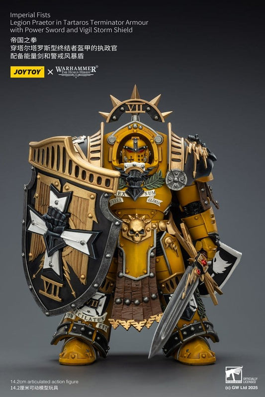Warhammer Imperial Fists Actionfigur Legion Praetor in Tartaros Terminator Armourwith Power Sword and Vigil Storm Shield 14 cm Image 2
