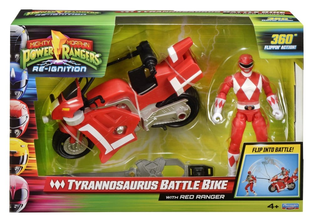 Power Rangers Battle Bike Fahrzeug Tyrannosaurus Rex with Red Ranger 18 cm Image