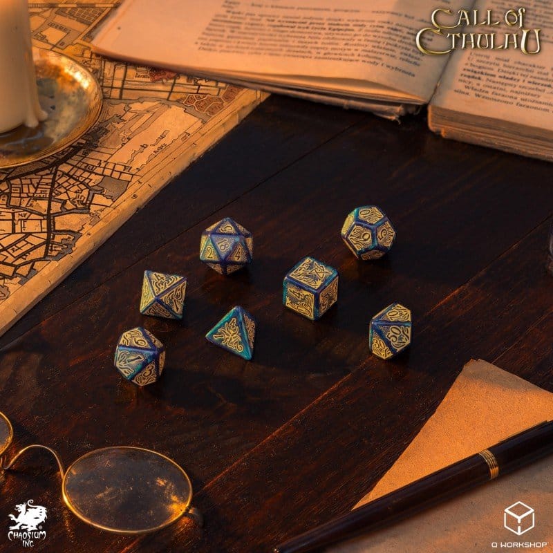 Call of Cthulhu 7th Edition 7er-Würfelset Blue-green & Gold Image 8