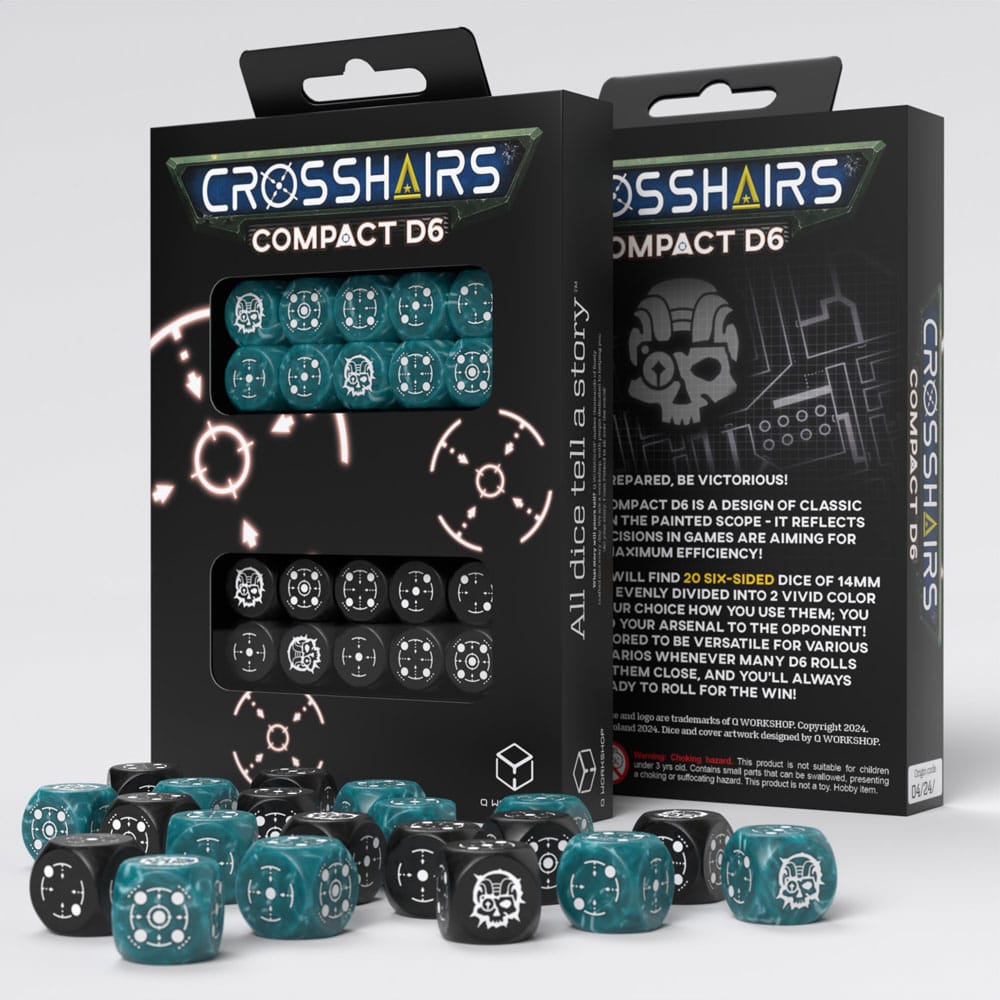 Crosshairs Compact D6 Würfel Set Stürmisch & Schwarz (20) Image 2