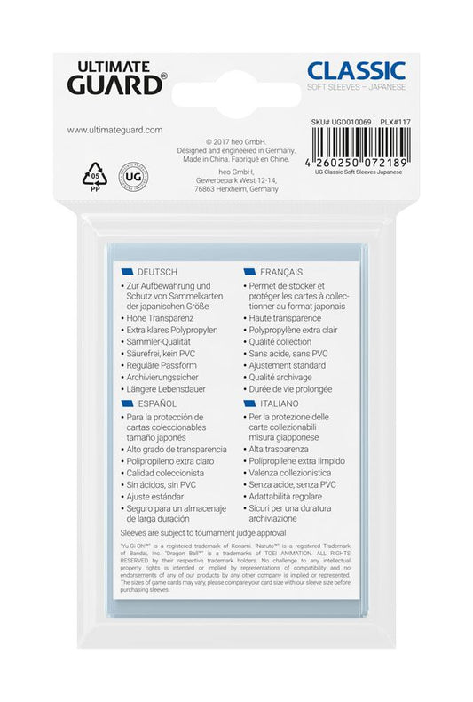 Ultimate Guard Classic Soft Sleeves Japanische Größe Transparent (100) Image 2