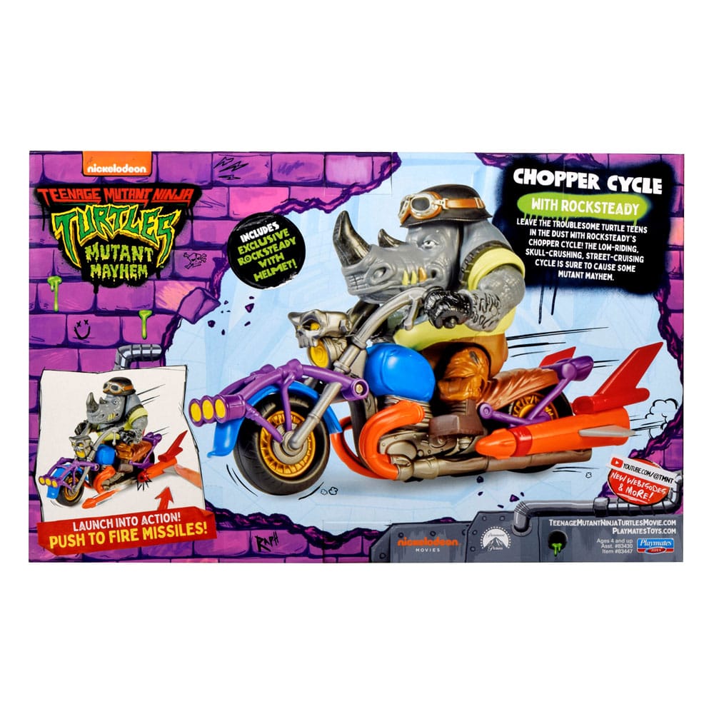 Teenage Mutant Ninja Turtles Actionfigur mit Fahrzeug Rocksteady & Chopper 12 cm Image 3