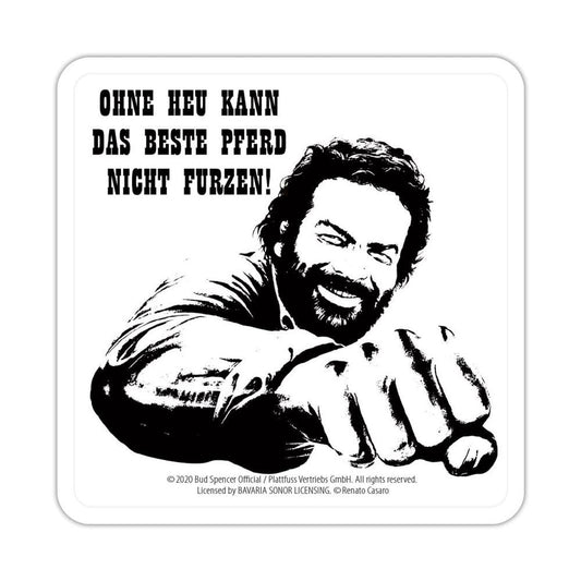 Bud Spencer Bierdeckel aus Blech Faust Pferd 10 x 10 cm Image
