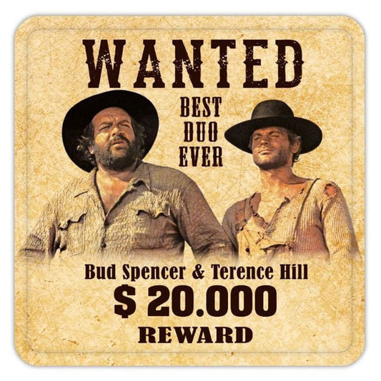 Bud Spencer & Terence Hill Bierdeckel aus Blech Wanted 10 x 10 cm Image