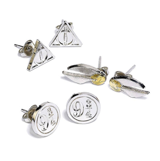 Harry Potter Ohrringe 3er-Pack Schnatz/Heiligtümer/Plattform 9 3/4 (versilbert) Image