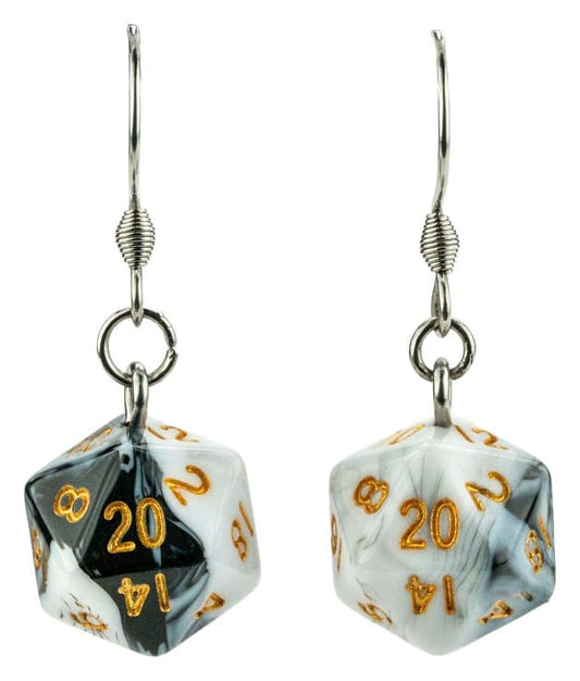 Lair Wear Würfel-Ohrringe D20 Marble Black & White mit Gold Image 1
