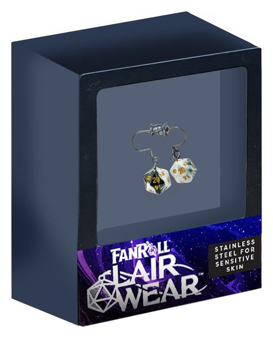 Lair Wear Würfel-Ohrringe D20 Marble Black & White mit Gold Image 2