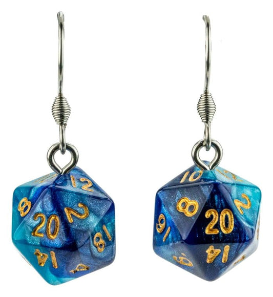 Lair Wear Würfel-Ohrringe D20 Blue & Light Blue mit Gold Image