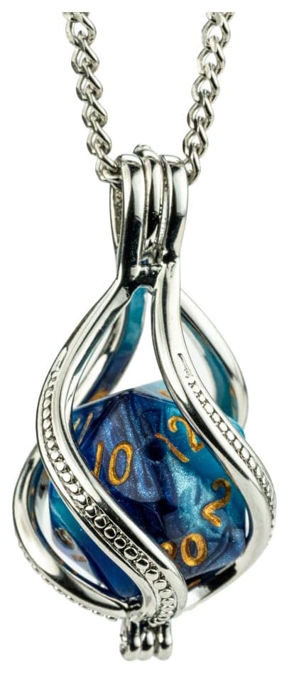 Lair Wear Caged Dice Halskette D20 Blue & Light Blue mit Gold Image 1