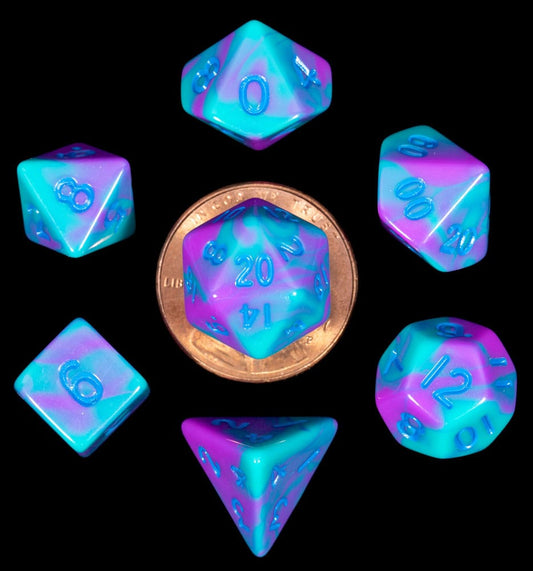 FanRoll Mini Würfel Set Turquoise and Purple Marble (7) Image