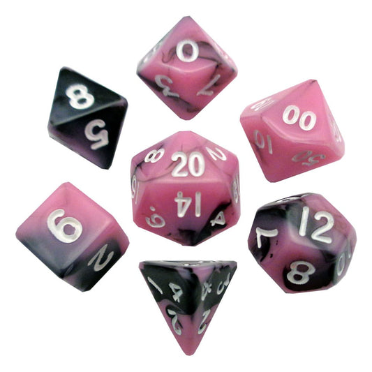 FanRoll Mini Würfel Set Pink/Black with White Numbers (7) Image