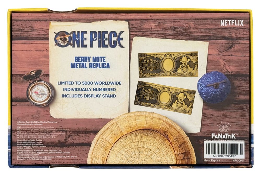 One Piece Replik 10.000 World Berry Metall-Banknote 6 x 15 cm Image 5