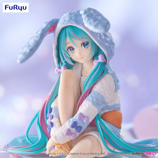 Hatsune Miku Noodle Stopper PVC Statue Hatsune Miku Rabbit Ear Hood Pajama Blue Color Ver. 14 cm Image 2