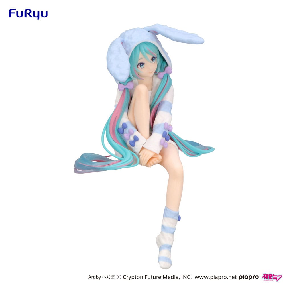 Hatsune Miku Noodle Stopper PVC Statue Hatsune Miku Rabbit Ear Hood Pajama Blue Color Ver. 14 cm Image 3