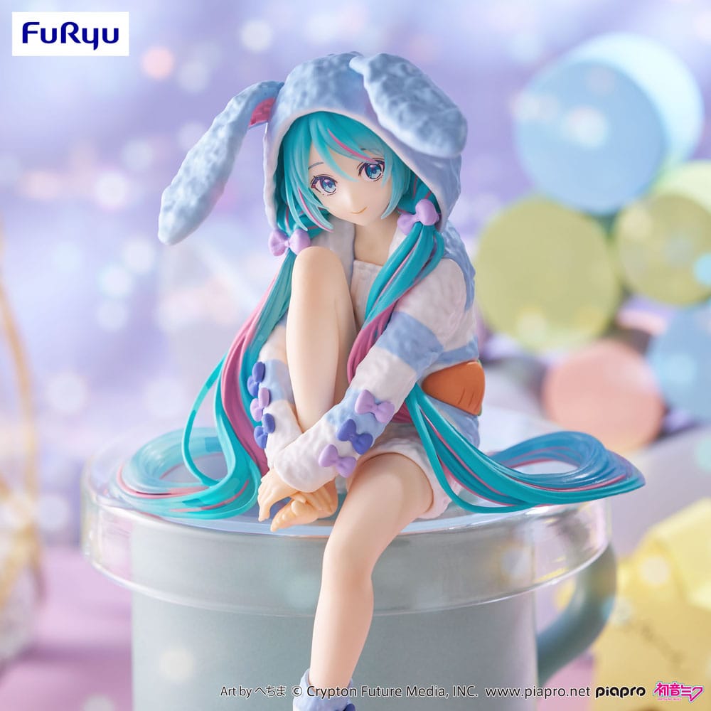 Hatsune Miku Noodle Stopper PVC Statue Hatsune Miku Rabbit Ear Hood Pajama Blue Color Ver. 14 cm Image 4
