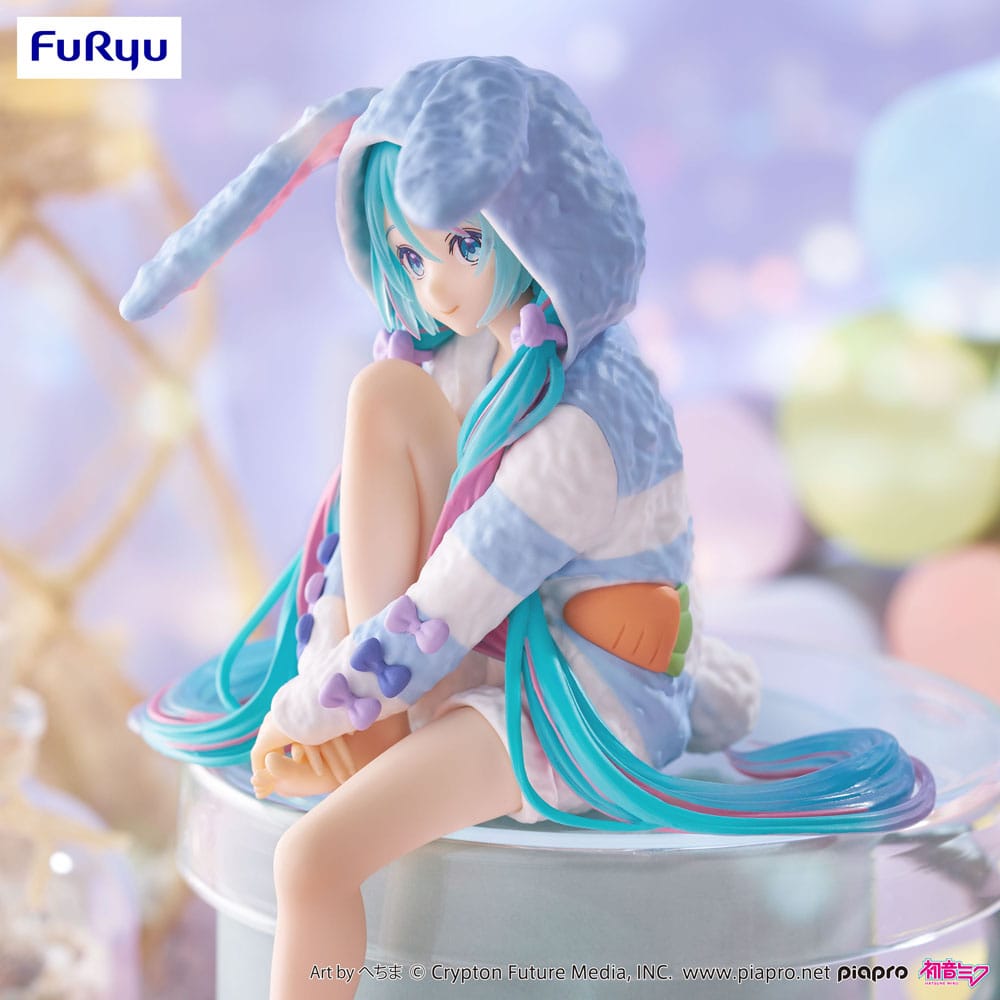 Hatsune Miku Noodle Stopper PVC Statue Hatsune Miku Rabbit Ear Hood Pajama Blue Color Ver. 14 cm Image 5