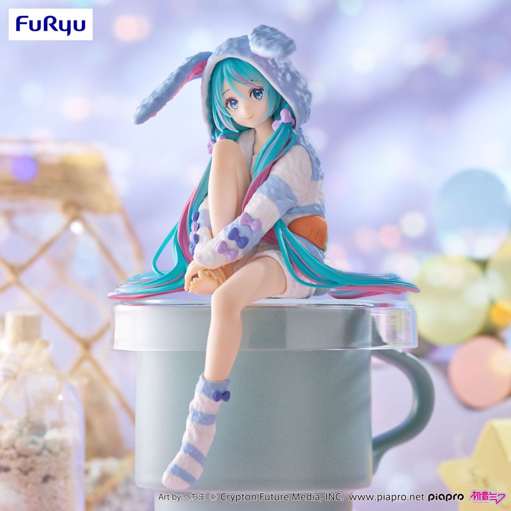 Hatsune Miku Noodle Stopper PVC Statue Hatsune Miku Rabbit Ear Hood Pajama Blue Color Ver. 14 cm Image 6