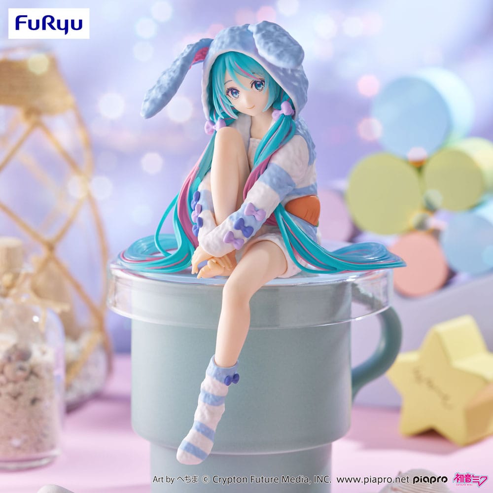 Hatsune Miku Noodle Stopper PVC Statue Hatsune Miku Rabbit Ear Hood Pajama Blue Color Ver. 14 cm Image 7