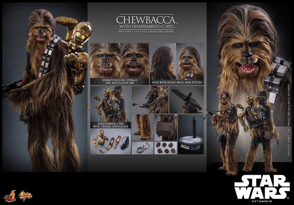 Star Wars Episode V Movie Masterpiece Actionfigur 1/6 Chewbacca with Disassembled C-3PO 36 cm Image 22