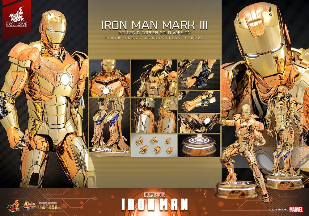 Iron Man Movie Masterpiece Diecast Actionfigur 1/6 Iron Man Mark III (Golden & Copper Gold Version) Hot Toys Exclusive 33 cm Image 14