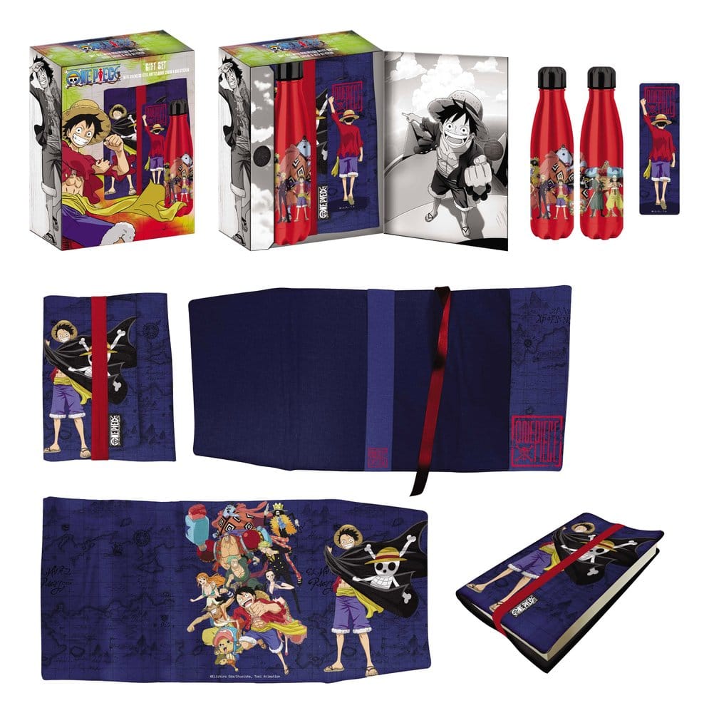 One Piece Stahlflasche, Sticker, Buchumschlag Geschenkset Blau Image