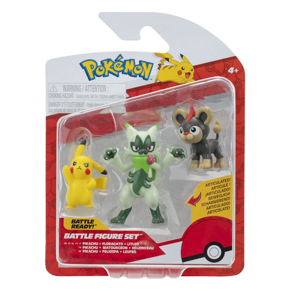 Pokémon First Partner Battle Figure Set Figuren 3er-Pack Leufeo, Pikachu & Feliospa Image 3