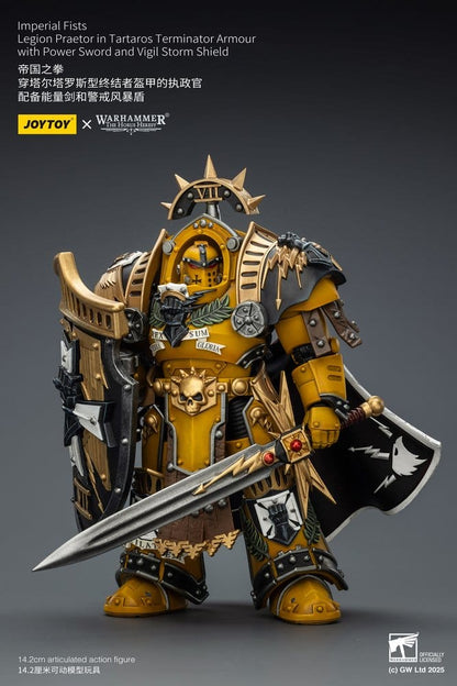 Warhammer Imperial Fists Actionfigur Legion Praetor in Tartaros Terminator Armourwith Power Sword and Vigil Storm Shield 14 cm Image 3