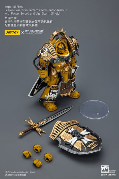 Warhammer Imperial Fists Actionfigur Legion Praetor in Tartaros Terminator Armourwith Power Sword and Vigil Storm Shield 14 cm Image 10