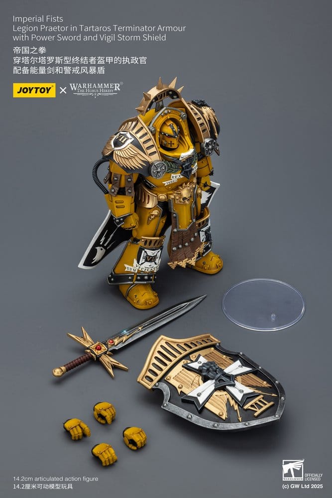 Warhammer Imperial Fists Actionfigur Legion Praetor in Tartaros Terminator Armourwith Power Sword and Vigil Storm Shield 14 cm Image 10