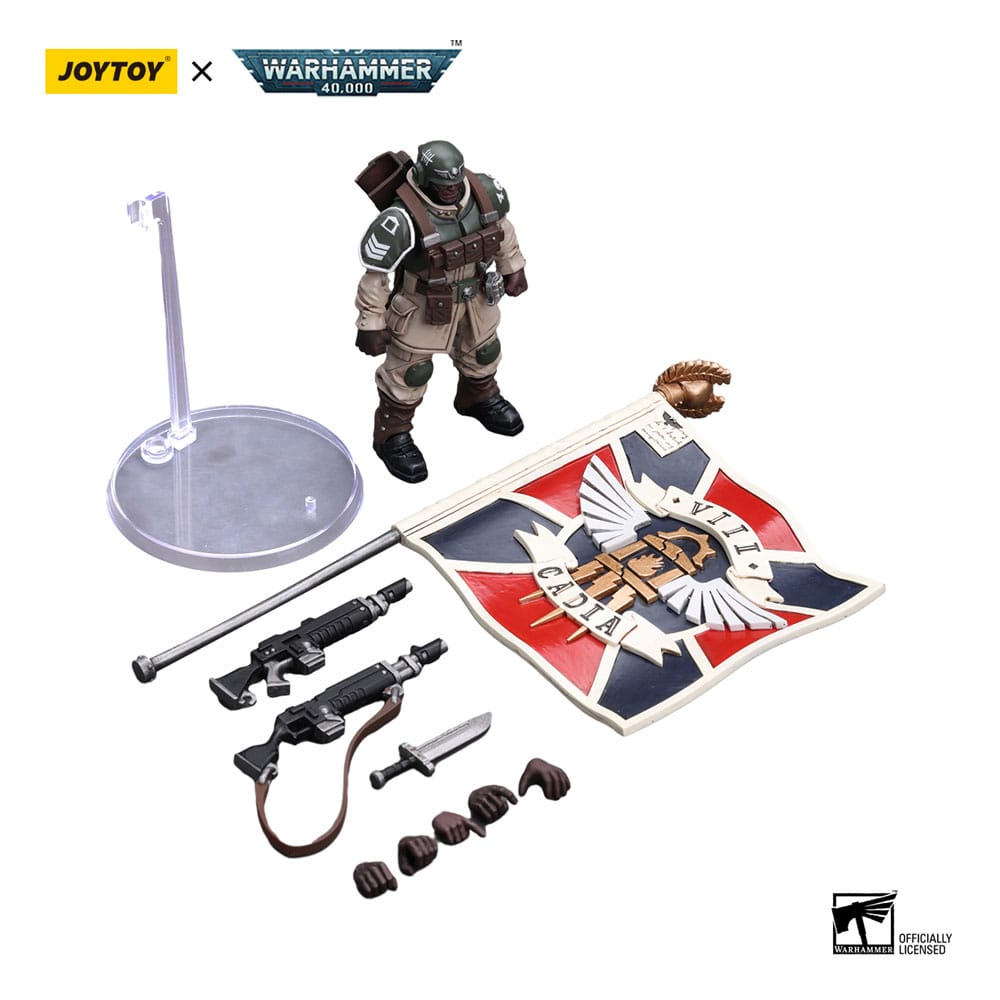 Warhammer 40k Actionfigur 1/18 Astra Militarum Cadian Command Squad Veteran with Regimental Standard 12 cm Image 6