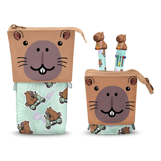 Oh My Pop! Pop Up Federmäppchen mit Zehnfarbkugelschreiber & löschbarem Gelstift Capybara Image