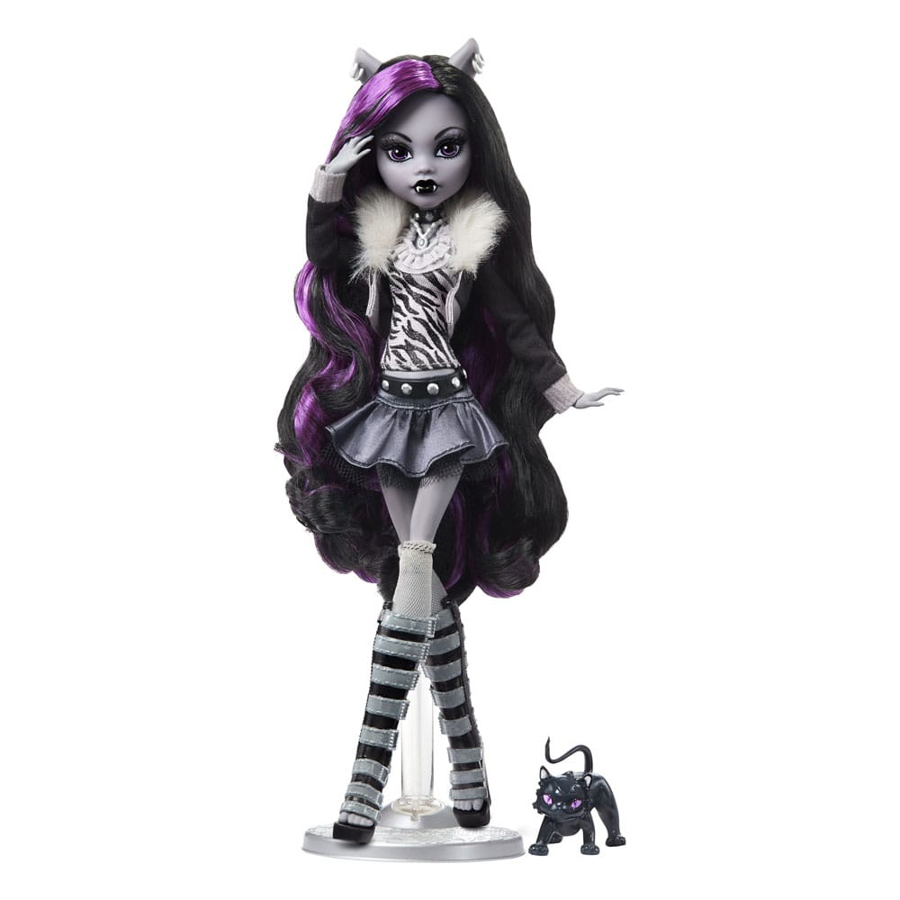Monster High Reel Drama Puppe Clawdeen Wolf in Schwarzweiß Image 1