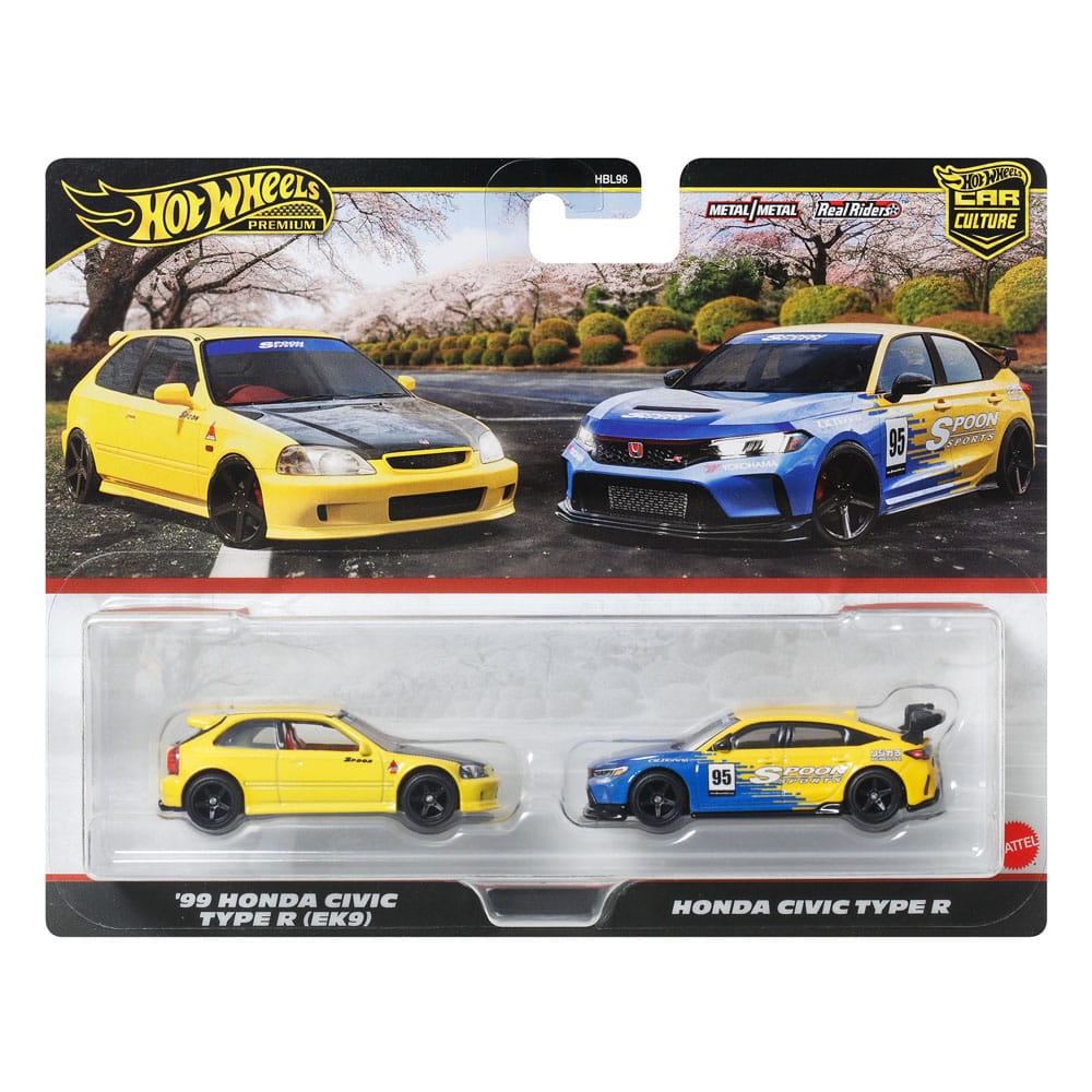 Hot Wheels Premium Car Culture Diecast Modellautos 2er-Pack 1/64 '99 Honda Civic Type R (EK9) & Honda Civic Type R Image 5