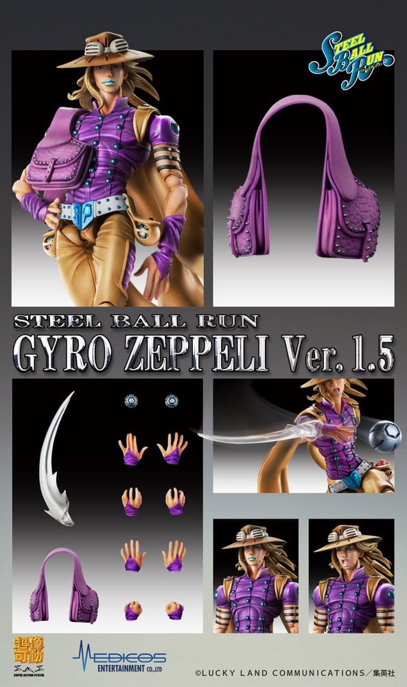 JoJo's Bizarre Adventure Part 7: Steel Ball Run Super Action Actionfigur Chozokado Gyro Zeppeli Ver.1.5 16 cm Image 8