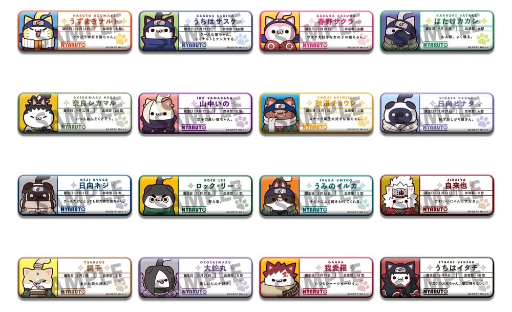 Naruto Mega Cat Project Nyaruto! Metall Ansteck-Buttons Name 5 cm Sortiment (16) Image 1