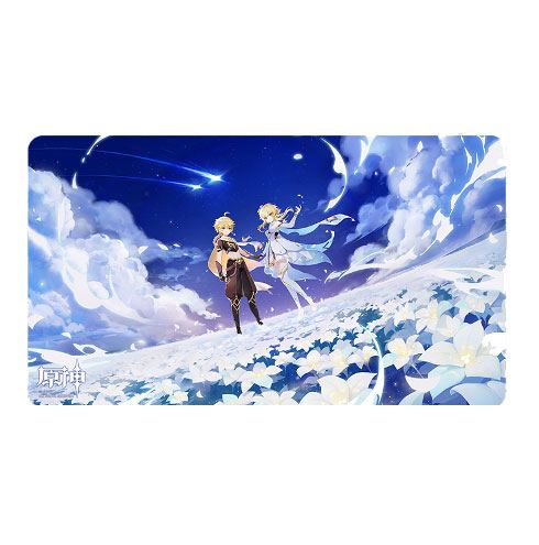 Genshin Impact Twin Stars on Floral Sea Mousepad Traveler - Aether & Lumine 70 x 40 cm Image