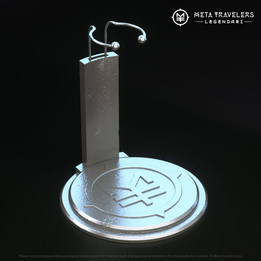 Legendari Actionfiguren-Ständer mit MetaTravelers Logo Image