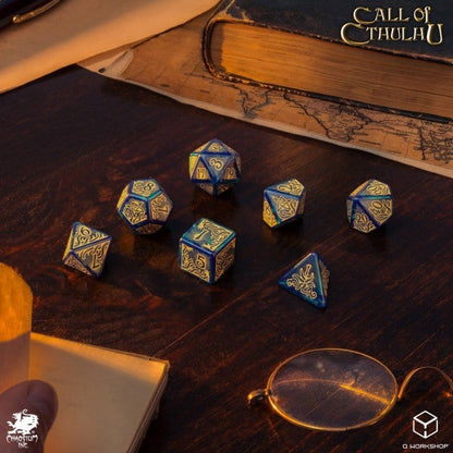 Call of Cthulhu 7th Edition 7er-Würfelset Blue-green & Gold Image 3