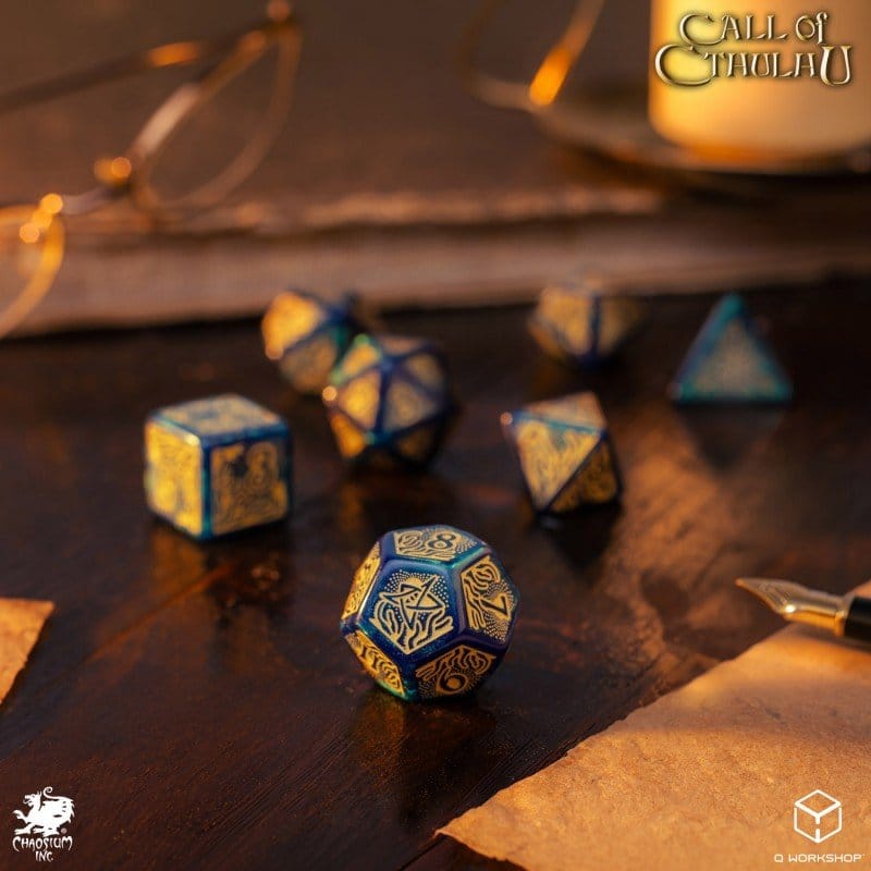 Call of Cthulhu 7th Edition 7er-Würfelset Blue-green & Gold Image 4