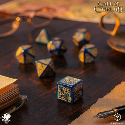 Call of Cthulhu 7th Edition 7er-Würfelset Blue-green & Gold Image 5