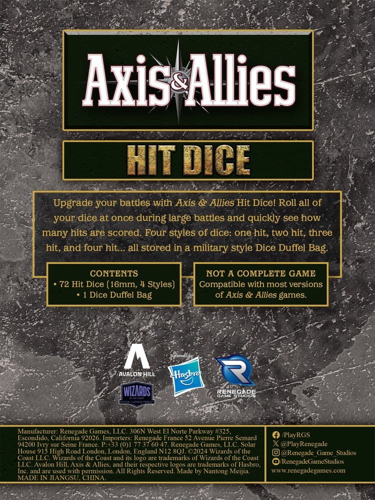 Avalon Hill Brettspiel Axis & Allies: Hit Dice Erweiterung Image 2
