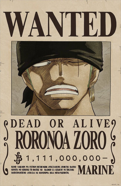 One Piece 3D Poster Wanted Roronoa Zoro 38 x 58 cm Image 1