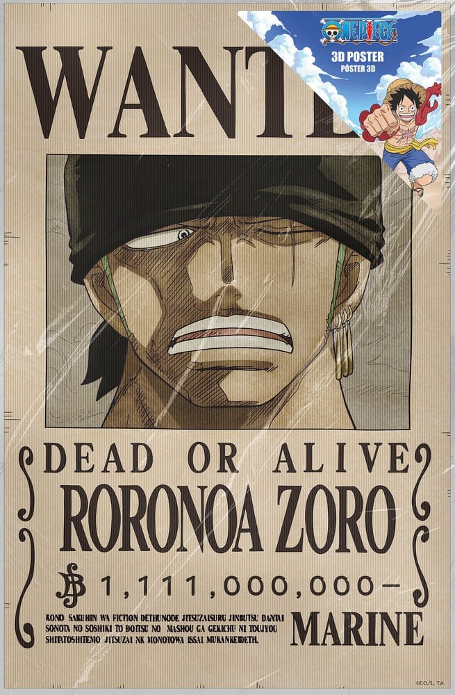 One Piece 3D Poster Wanted Roronoa Zoro 38 x 58 cm Image 2