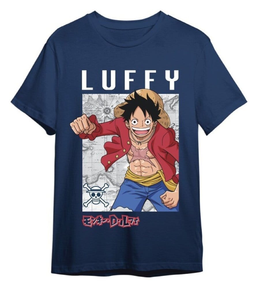 One Piece T-Shirt Monkey D. Ruffy Mapa Denim Größe S Image